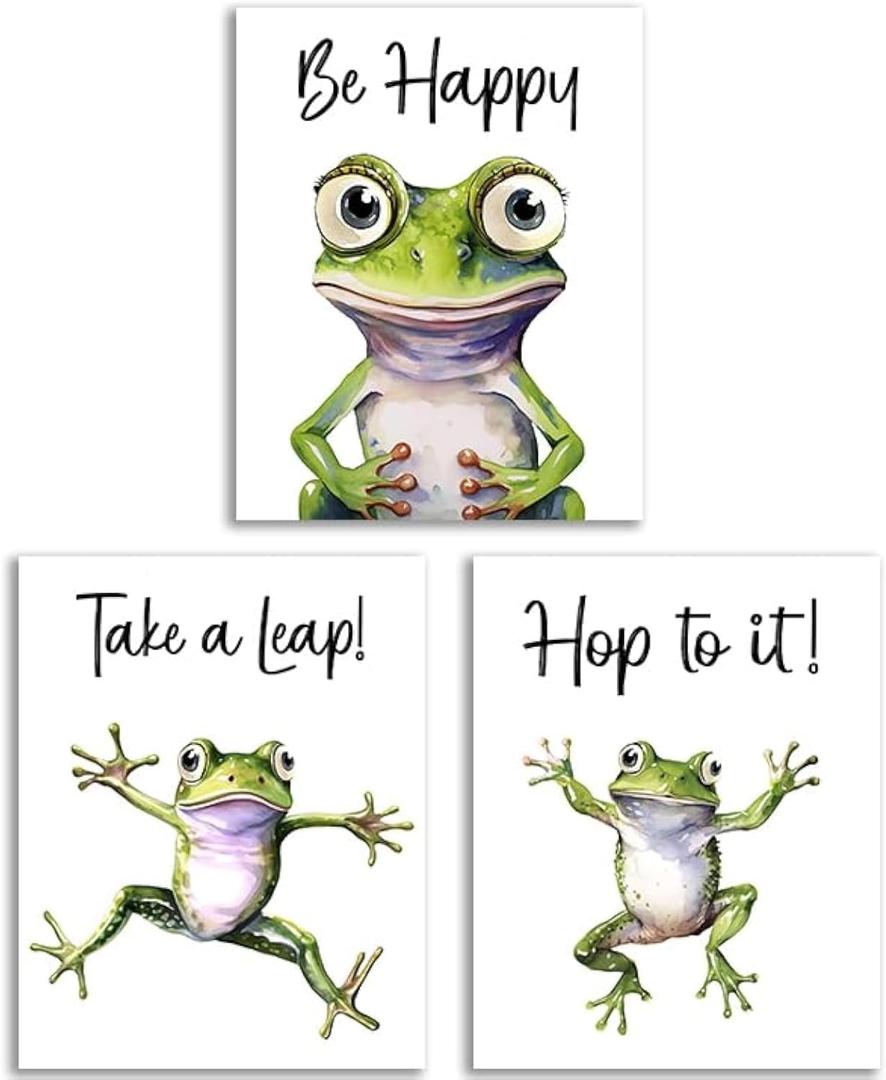 GMLXCX Frog Wall Art Decor Poster, Cute Watercolor Frog With Affirmation Art Deco Poster for Living Room Mural Bedroom Kids Room Decoration Room Home Decor Gift, Set of 3-(8x10, Unframed)