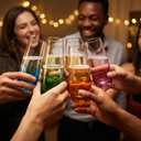 ColoVie Stemless Champagne Glasses Set of 6- Colored Champagne Flutes- Wedding Toasting Glass- Bridesmaid Gift- Mimosa Glass- Crystal Bar Glassware- Birthday Cocktail Party, 9.6oz