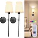 10000mAh Battery Operated Wall Sconces Set of Two, Wireless Black Wall Sconce with Rechargeable Bulbs and Remote,15 Colors & Dimmable,Black Sconces Wall Decor Set of 2 for Bedroom Living Room 25.7 in