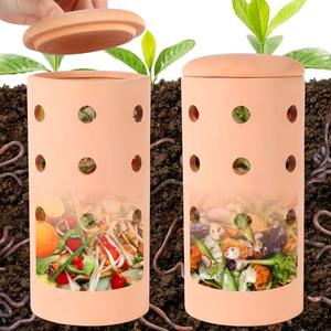 1pcs Underground Compost Bin 10 * 4.13 * 4.13Inch Garden Worm Farm Outdoor for Organic Refuse Red Pottery Ceramics Compost Bin with Holes and Lid Clay for Garden