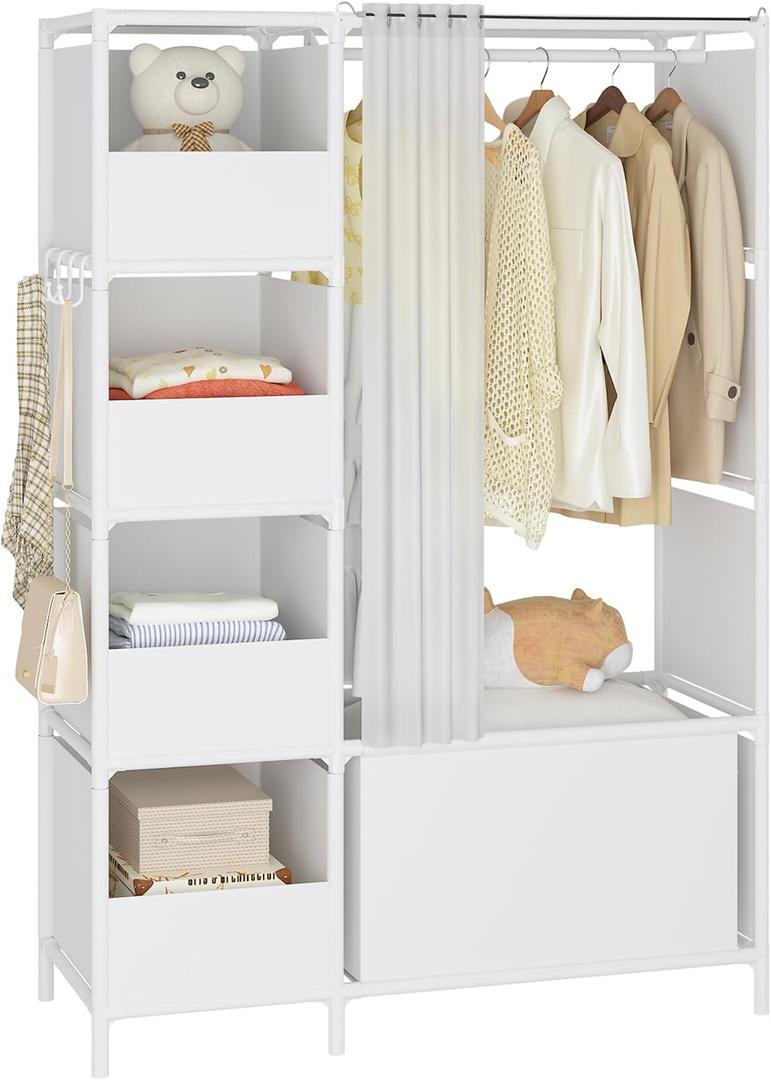 MOYIPIN Portable ClosetFree Standing Wardrobe Closet with Hanging Rod and CurtainClothes Storage Organizer, for Cloakroom, Bedroom40.55 x 16.73 x 65.35InchesWhite