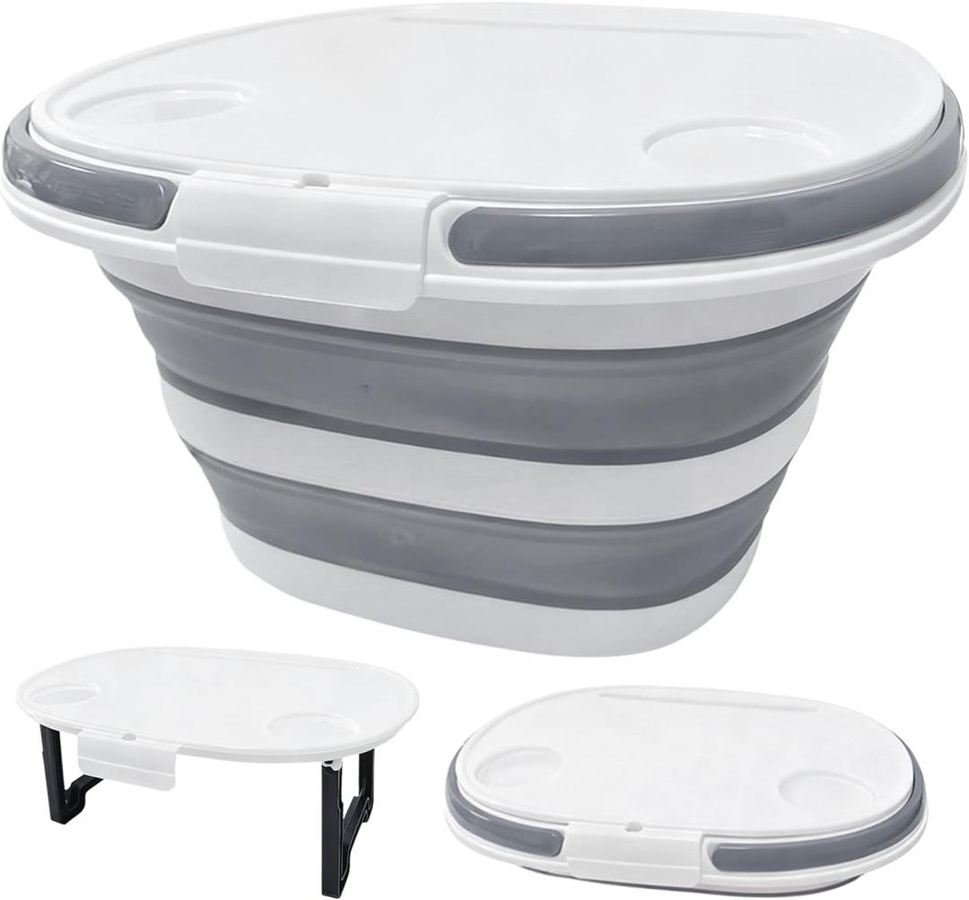 Collapsible Bucket with Multi-Function Lid, 4.2 Gallon (16L) 4-in-1 Foldable Bucket for Camping, Fishing, Car Wash, Foot Soak & Toy Storage, Portable Space Saving Bucket