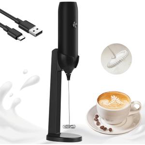 Rechargeable Milk Frother Handheld USB Type-C, Powerful Electric Foam Maker with Stand, Mini Drink Mixer for Coffee Latte, Cappuccino, Mocha, Macchiato, Frappe and Protein Powder