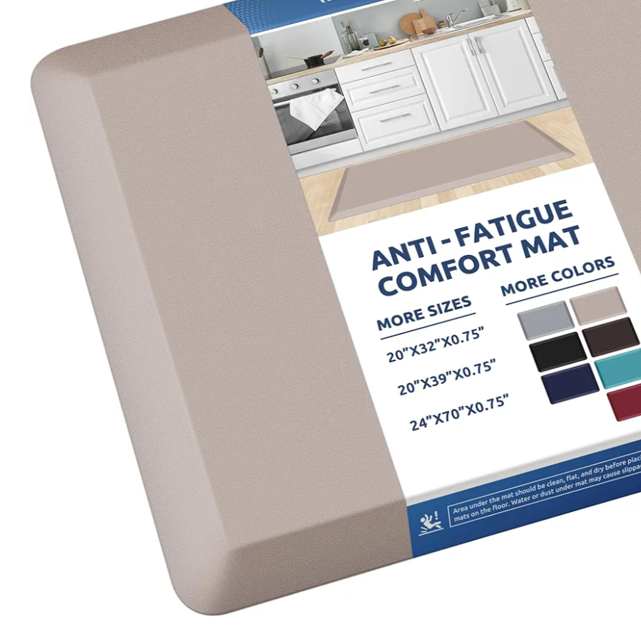 KitchenClouds Kitchen Mat Cushioned Anti Fatigue Rug 20"x39" Waterproof, Non Slip, Standing and Comfort Desk/Floor Mats for House Sink Office (Khaki)