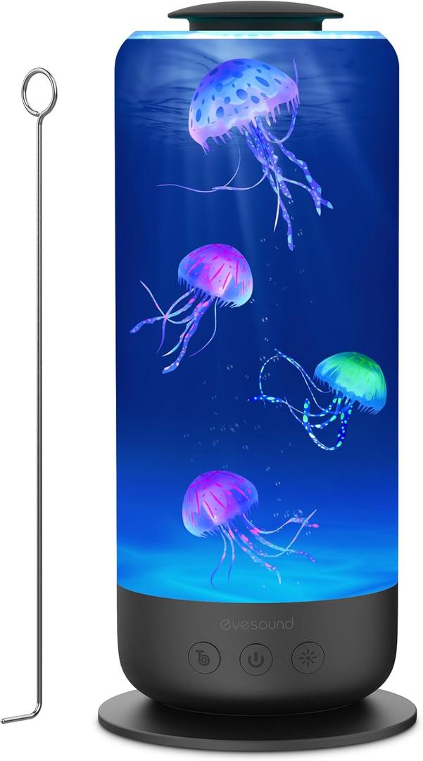 Jellyfish Lamp - 7 Color Changing LED Tank Aquarium Light, Mood Lamp for Home Office Bedroom Decor, 2 Lighting Modes for Relax/Sleep, Gift for Kids Teens Adults (Black)