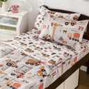 DJY Zipper Bedding Set Twin, Cars Bedding Sets for Boys, Kids Construction Comforter Set with Fitted Sheet Pillowcases, All in One Zipper Bed Set for All Seasons (Light Grey)