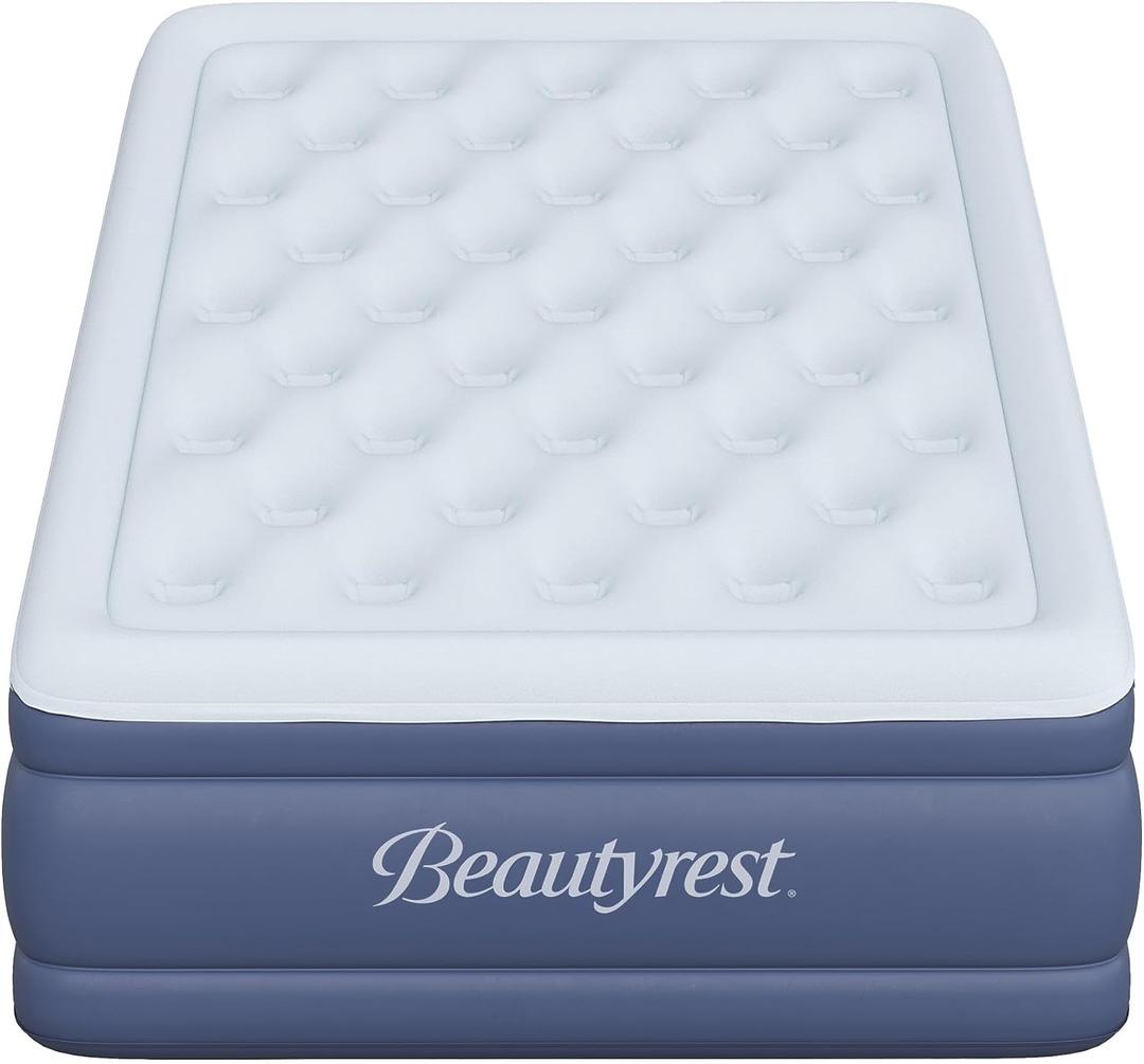 Beautyrest Supreme Air, Twin Size Air Mattress with Built-in Pump, Raised Inflatable Bed for Adults, Puncture-Resistant Vinyl, Auto Shut-Off, 650lb Support, Guest Bed, Camping Airbed