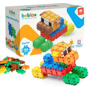 Beblox Building Blocks for Kids  Dog Set  128Piece Connecting Tiles  Interlocking Building Blocks for Kids, STEM Toys Kit, Fun & Educational for Boys & Girls, Preschool Learning Activities Ages 4+