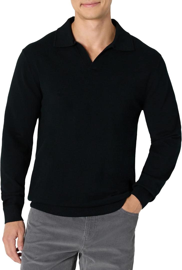 Amazon Essentials Men's Long Sleeve Regular Fit Knit Polo Sweater, Black, XX-Large