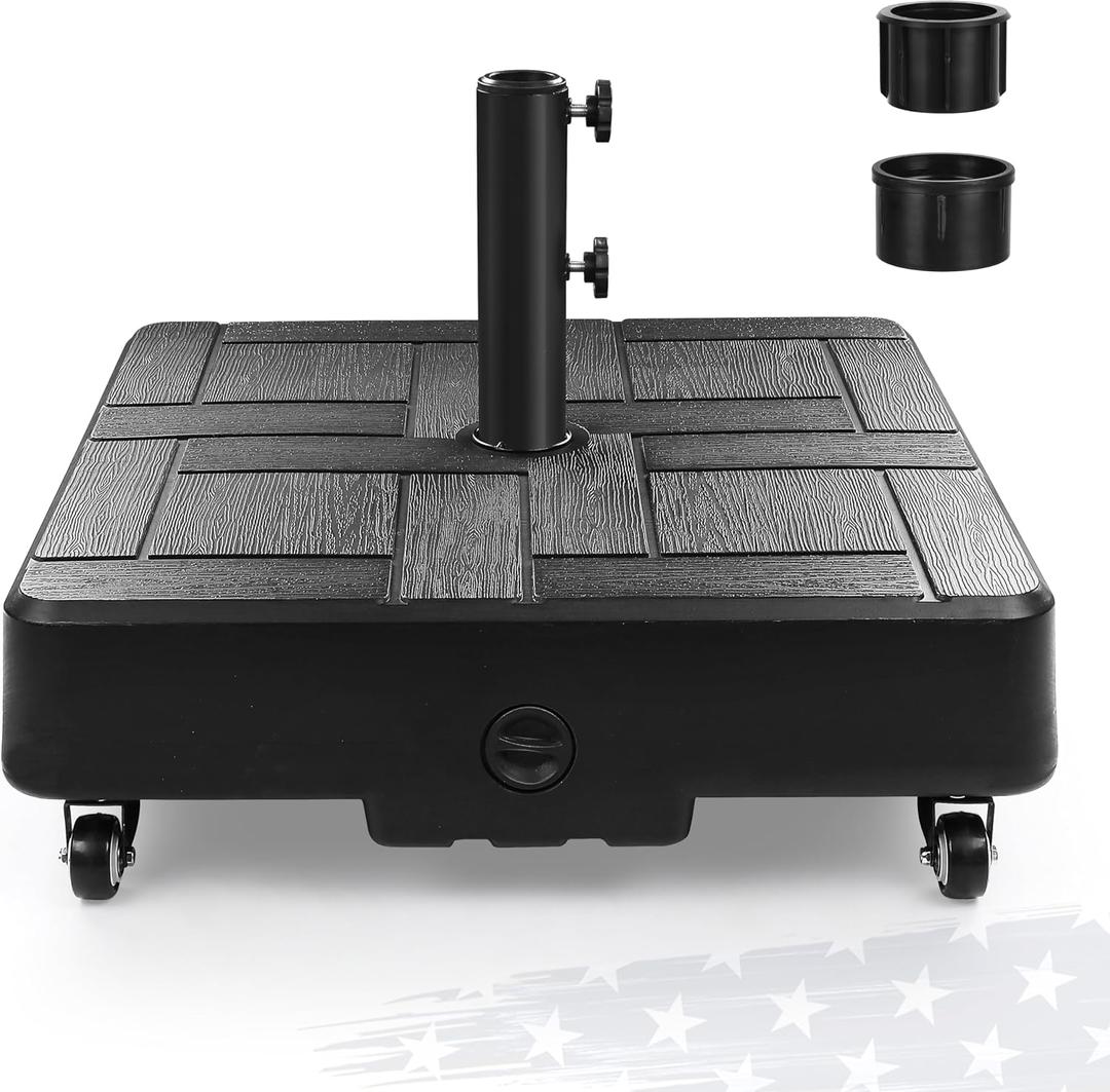 FRUITEAM 155lb Capacity Fillable Portable Umbrella Base with Wheels,Patio Umbrella Base Heavy Duty, Square Market Stand for Patio,Outdoor w/ 4 Wheels, 2 Knobs, Suitable for 6-12 ft Outdoor Umbrella