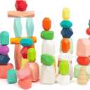 48 PCS Wooden Sorting Stacking Rocks Stones,Sensory Toddler Toys Learning Montessori STEM Toys, Building Blocks Game for Kids 3-6 Years Boy and Girl Birthday Gifts for Kids