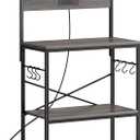 SUPERJARE Bakers Rack with Power Outlets, Microwave Stand, 31.5 X 16.5 Inch Larger Desktop, Kitchen Storage Rack with Adjustable Middle Shelf, 6 S-Shaped Hooks, Coffee Bar Stand, Grey (Charcoal Gray)