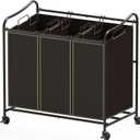 Simple Houseware Heavy Duty 3-Bag Laundry Sorter Rolling Cart, Bronze