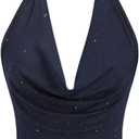 SOLY HUX Women's Halter Top Sparkly Sexy Backless Party Crop Tops Club Rave Festival Outfits Black (Large, Dark Blue)