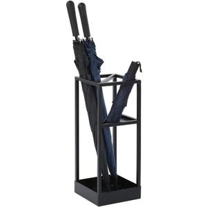 MyGift Umbrella Stand,Umbrella Holder for Entryway,20 Inch Tall Modern Metal Geometric Freestanding Umbrella Rack or Cane Holder with Shelf for Small Umbrellas and Bottom Drip Tray (Black), 7.8