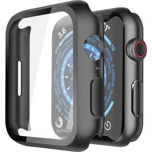 Misxi 2 Pack Hard PC Case with Tempered Glass Screen Protector Compatible with Apple Watch Series 9 (2023) Series 8 Series 7 45mm, Ultra-Thin Scratch Resistant Cover for iWatch S9/S8/S7, Black