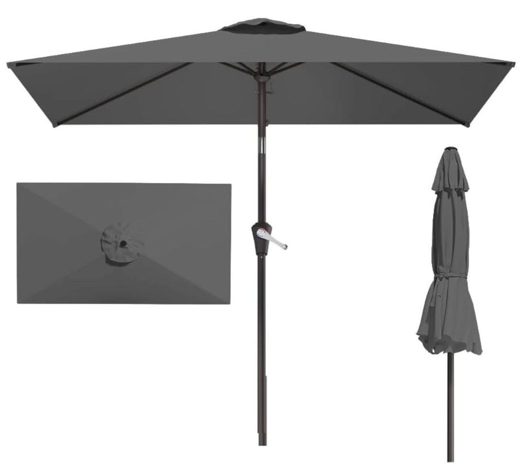 Patio Kingdom 6.5' x 10' Rectangular Patio Umbrella Large Outdoor Market Umbrella w/UV Protection, Push Button Tilt and Crank Lift, Rectangle Table Umbrella for Garden, Deck, Pool, Patio, Light Gray