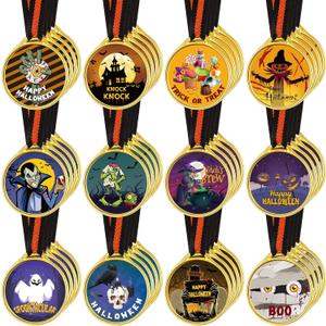 48 Pieces Halloween Medals Costume Contest Awards Spooky Witch Ghost Boo Skull Pumpkin Trophy Trick or Treat Halloween Party Favors for Kids Adults Game Prizes Supplies Decorations