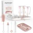 Momcozy Bottle Brush Set - Baby Bottle Cleaner Kit with Silicone Brush, Nipple Brush, Straw Brush, Soap Dispenser, Drying Rack - 7 in 1 Bottle Cleaning Tool for Home and Travel, Pink (Classic Style)