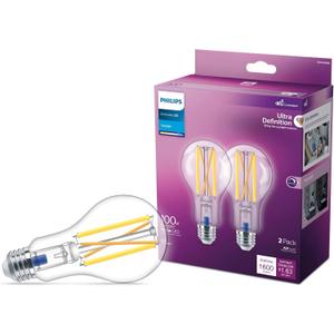 PHILIPS LED Flicker-Free Clear Dimmable A21 Light Bulb - EyeComfort Technology - 1600 Lumen - Daylight (5000K) 13.5W=100W - E26 Base - Title 20 Certified - Ultra Definition - Indoor - -Pack