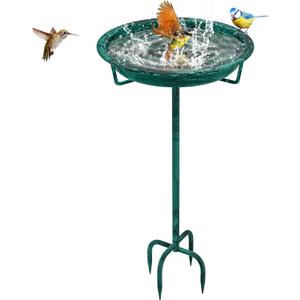 Metal Bird Bath for Outside, 36.2" Height Birdbath Bowl Standing Bird Feeders for Outdoors with 4 Prongs Base Stake, Freestanding Birdfeeders for Garden Yard Lawn Decor (Retro Green)