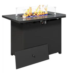 43" 2in1 Black Fire Pit Table with Lid & Glass Shield, 50000 BTU CSA Certified, Waterproof Cover