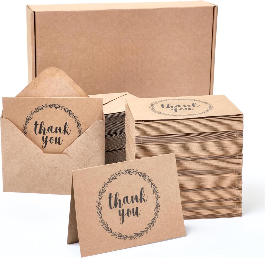 BEST PAPER GREETINGS 120 Pack 3.5x5-inch Bulk Kraft Thank You Cards with Envelopes - Blank Appreciation Gift Notes for Wedding, Teachers and Kids