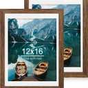 Hongkee 12x16 Picture Frame Set of 2, Rustic Brown Wood Style - Display 12 x 16 Poster without Mat or 11x14 Picture with Mat, Wall Mounting Horizontal and Vertical