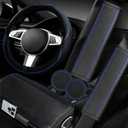 NBTEPEM 6 PCS Car Steering Wheel Cover Set, Microfiber Leather Steering Wheel Covers Universal 14.5-15 inch, Center Console Cover, Seat Belt Cushion, Cup Holder Coaster, Car Accessories Set Blue