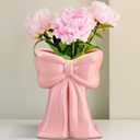 Coquette Vase Bow Ceramic Vase Pen Holder Makeup Brush Holder Contemporary Design Decorative Women Gifts for Home Office Shelf Table Living Room(Soft Pink,Slim)