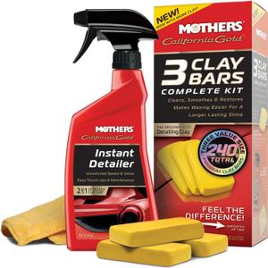 Mothers California Gold 3 Clay Bar Complete Kit, 3 80-gram Clay Bars + 16 oz. Instant Detailer + Microfiber Towel  Removes Contaminants, Restores Brilliance & Smoothness of Paint (07240)