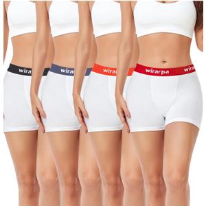 wirarpa Women's Cotton Boxer Briefs Underwear Boy Shorts 3" Inseam 4 Pack (Large, White)