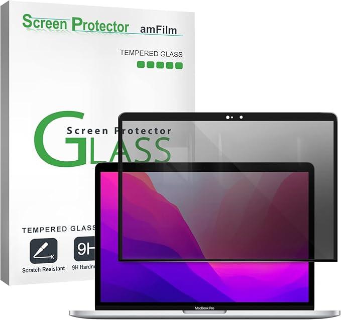 amFilm Designed for MacBook Pro 13 Inch(20162022, M1/M2) /MacBook Air 13 Inch(20182021, M1) Privacy Glass Screen Protector [Zero Bubbles][9H Hardness][ AntiScratch][ Antifingerprint]