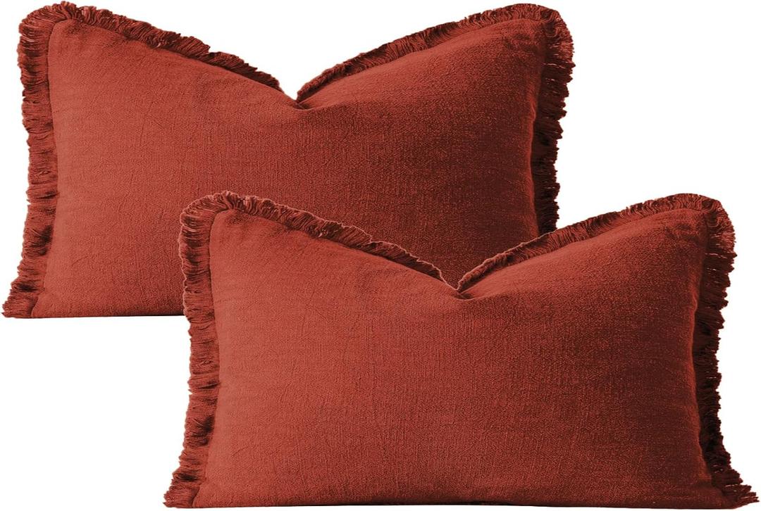 2 PCS Tassels Pillowcases Decorative Party Pillow Covers Modern Solid Cozy Pillowcases Decor Sofa Living Room Rust Orange
