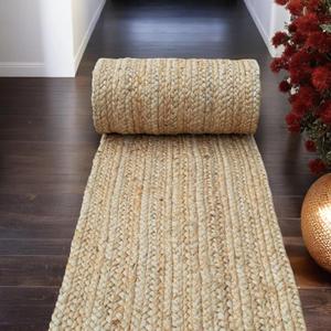 Shatex Kitchen Runner Rug 2'x10' Jute Hallway Rug Bedroom Ailse Runner Rugs, Reversible Natural Burlap