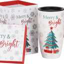 Topadorn Ceramic Coffee Mug Tall Ceramic Christmas Cup with Lid and Matching Color Box.17 oz.Christmas Tree
