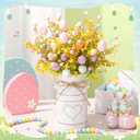 6 Pcs Easter Table Centerpieces Decoration Include 5 Easter Egg Artificial Floral Bunches Stem with Vintage Metal Vase Potted Egg Flower Picks Arrangement for Spring Party Office Home