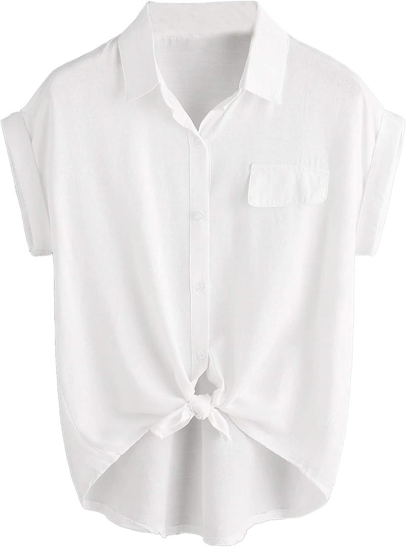 Milumia Women Casual Short Sleeve Button Down Collar Shirt Blouse Front Tie Knot Tops (Medium) Milumia Women Casual Short Sleeve Button Down Collar Shirt Blouse Front Tie Knot Tops (Medium)