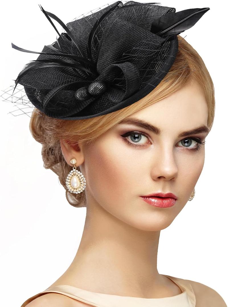 Zinniday Fascinator Tea Party Hat - 2026 Derby Pillbox Kentucky Hat for Women (7.87x5.9inch) (Black)