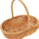 BESTOYARD Rattan Picnic Basket with Handle, 10X6 Inch Wicker Woven Storage Basket for Fruits, Vegetables, Snacks, Home Decor, Outdoor Use