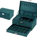 UBasic Jewelry Organizer Container with Lock Storage Case Jewlwey Display Holder for Necklaces Earrings Bracelets Rings Watches(Dark geen)