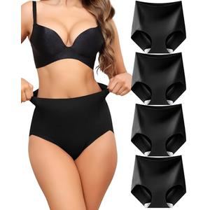LEVAO Women's Tummy Control Underwear High Waisted Seamless Panties - Postpartum Briefs No Show Shaper 4 Pack, Small