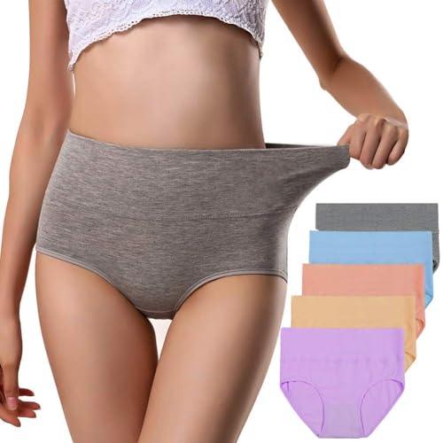 ANNYISON Women's High Waisted Cotton Underwear Soft Breathable Panties Stretch Briefs (5 Pack in 5 Light Colors, L)