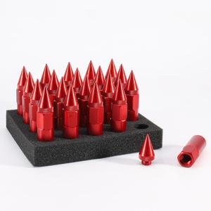 M12x1.25 Spikes Wheel Lug Nuts, 20 Pcs Extended Tuner Lug Nuts, 60mm Aluminum Lug Nut (Red)