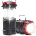 Lichamp Collapsible 2-Pack Camping Lanterns, 300LM COB Light & 150LM Flashlight with Red Strobe/SOS, Magnetic Base, Battery-Powered for Hiking, Power Outages and Emergency