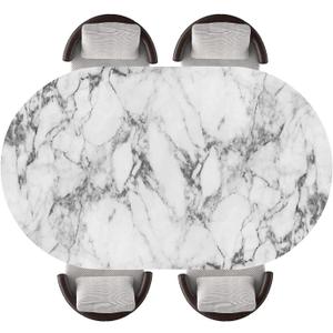 Oval Elastic Fitted Tablecloth Marble Texture Background Washable Wrinkle Resistant Reusable Table Cover for Kitchen Dinning Picnic Party, Fits 42"x60" Oval Tables