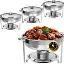 IMACONE Chafing Dish Buffet Set 4 Pack, 5QT Round Stainless Steel Chafer for Catering, Upgraded Chafers and Buffet Warmer Sets with Food & Water Pan, Lid, Frame, Fuel Holder for Event Party Holiday