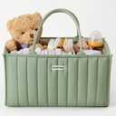 Blissful Diary Baby Diaper Caddy Organizer, Stylish Storage Basket for Newborn Essentials and Diaper Station, Gift for Baby Shower and Registry Must-Have, Sage Green