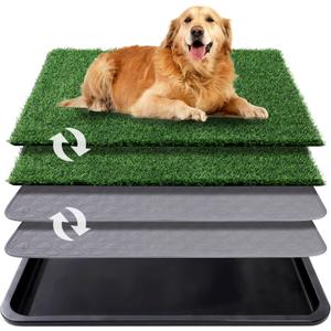 Dog Grass Pad with Tray, 35x23in Dogs Potty Tray with 2-Pack Replacement Artificial Grass and 2 Washable Reusable Pee Pads ,Dog Litter Box for Pet Training,Indoor Portable Pottys Pet Toilet