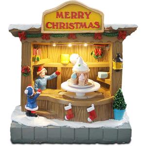 innodept12 Animated Christmas Village Accessories Decor with Music and LED Lights - Bring Festive Cheer to Your Home with Our Icecream Shop, Battery Operated